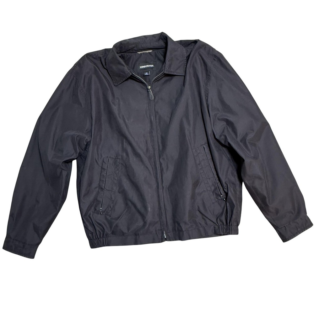 London Fog Jacket Mens Medium Black Windbreaker Full Zip Lined Lightweight